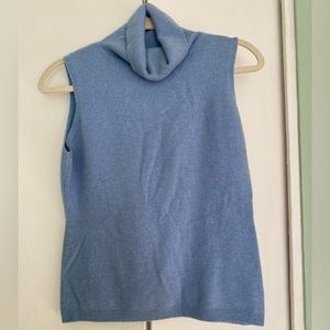 Blue Cashmere Wool Turtle Neck Vest Sweater
